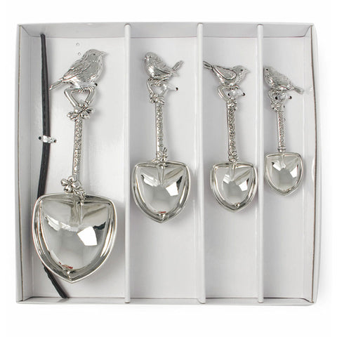 Set of 4 Metal Bird On Spade Measuring Spoons Gift Boxed