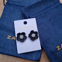 Mini Flower Stud Earrings By Zafino - Black