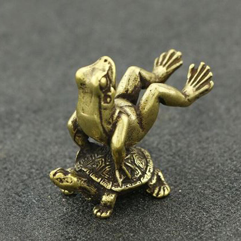 Brass Frog Sitting On Turtle