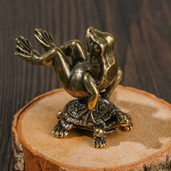 Brass Frog Sitting On Turtle