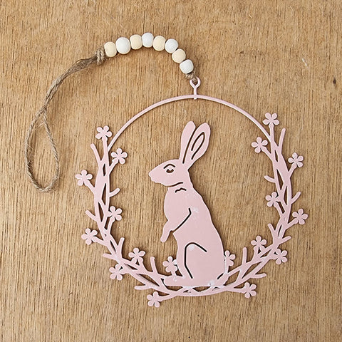 Hanging Rabbit Wreath - Pink