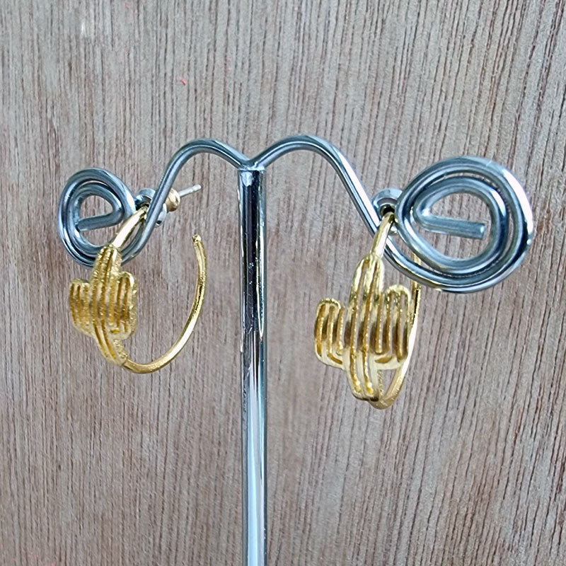 Cactus Hoop Stud Ear Mints Earrings - Gold