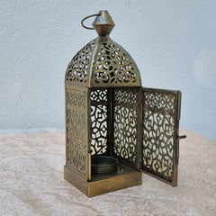 Square Brass Handcrafted Lantern - Clear
