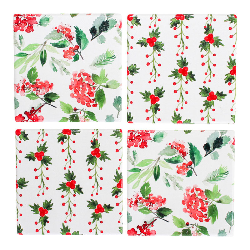 Christmas Holly Set of 4 Coasters