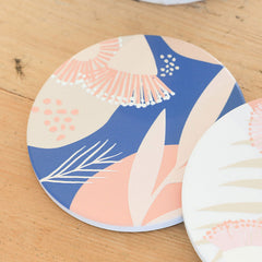 Fleur Ceramic Navy & Peach Coaster