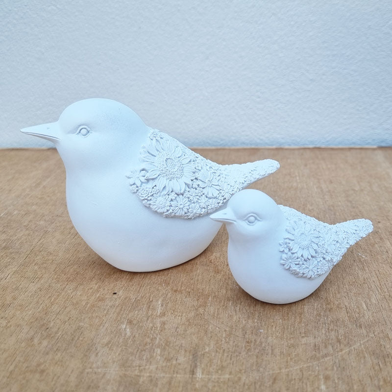Bird Figurine Daisy Floral Design - White Small