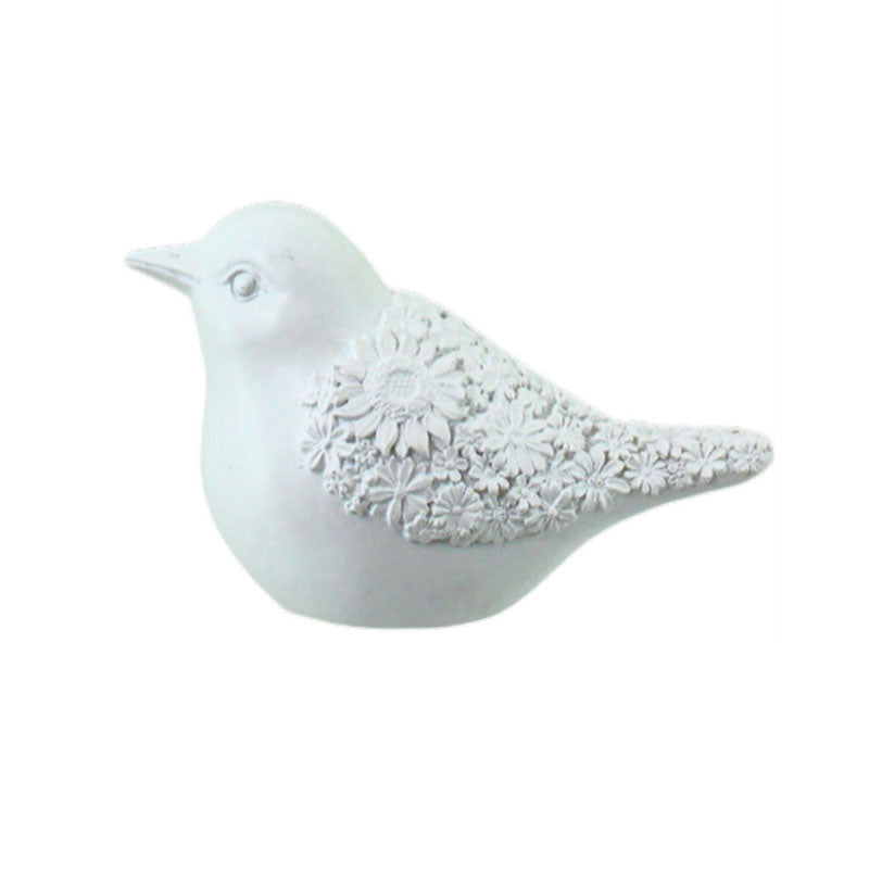 Bird Figurine Daisy Floral Design - White Small