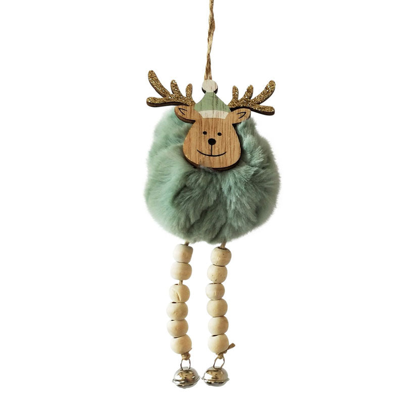 Fluffy Reindeer Ornament With Beads & Bells - Sage