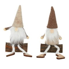 Gnome Sitting On Log - Brown