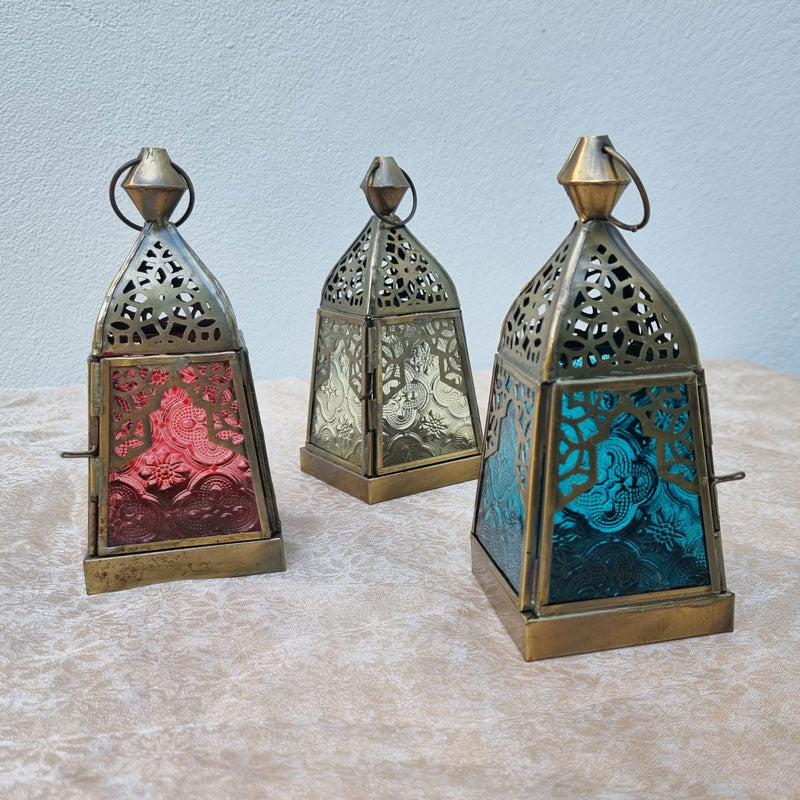 Brass And Glass Handcrafted Lantern - Red