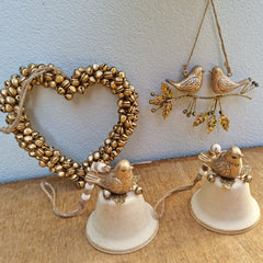 Metal Heart Bells Ornament - Gold Large