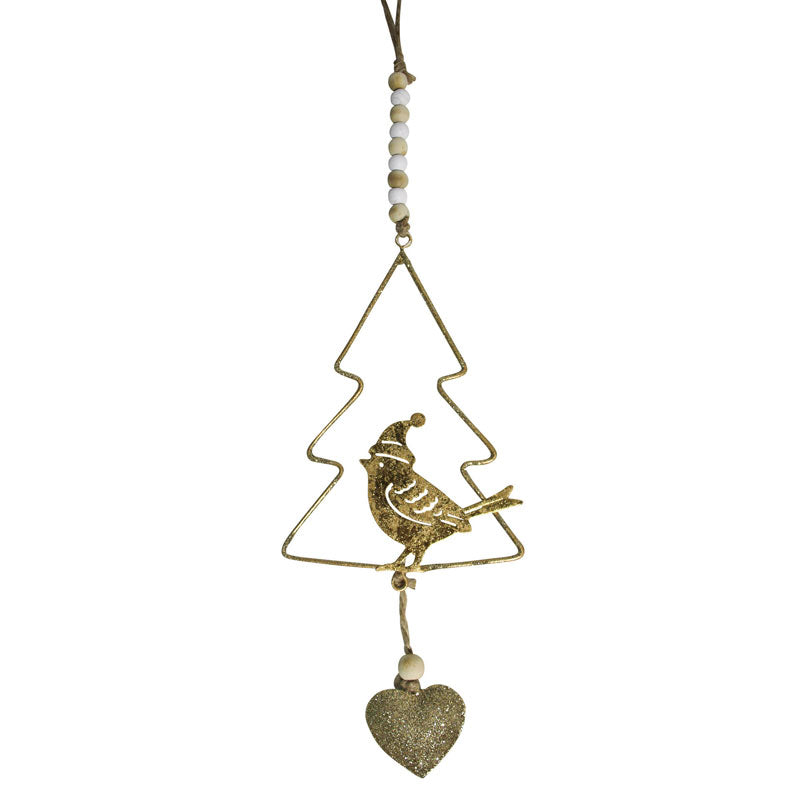 Hanging Gold Bird In Tree With Heart