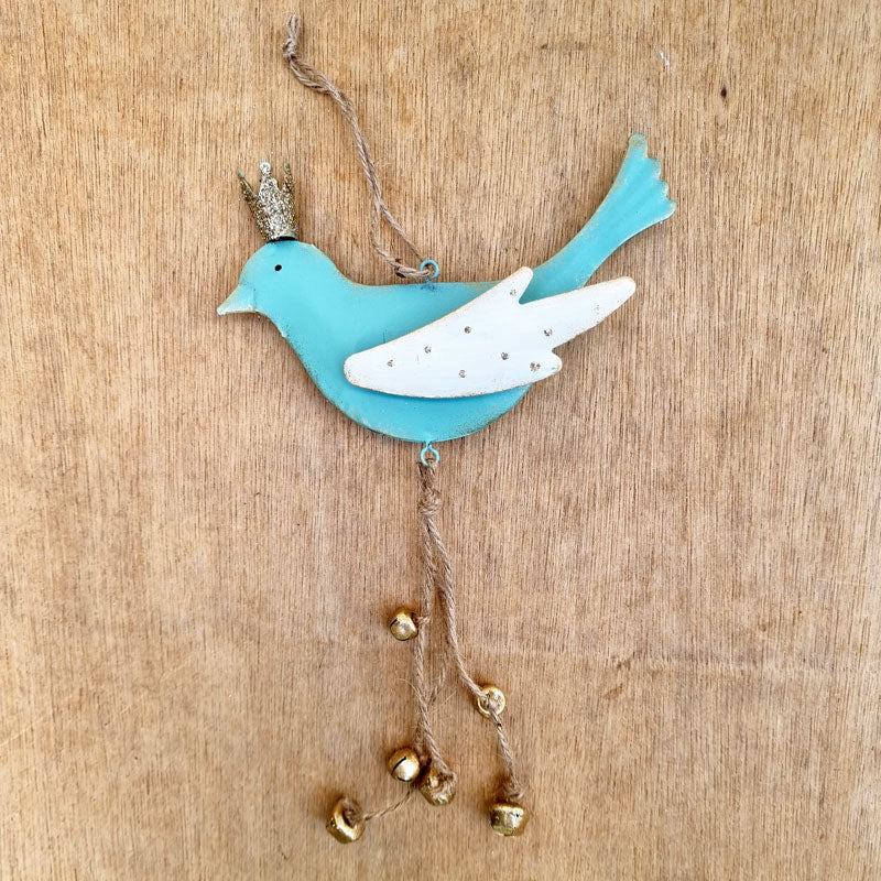 Hanging Aqua Bird With Bells