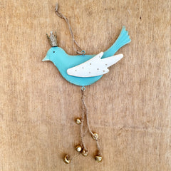 Hanging Aqua Bird With Bells
