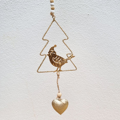 Hanging Gold Bird In Tree With Heart