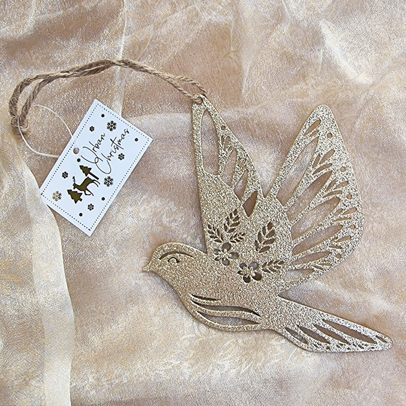 Hanging Bird Glitter Ornament - Gold