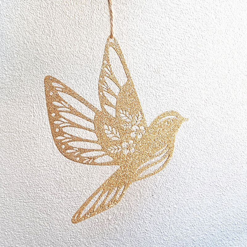 Hanging Bird Glitter Ornament - Gold