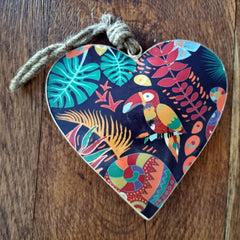 Tropical Bird Design Metal Heart Ornament - Extra Large