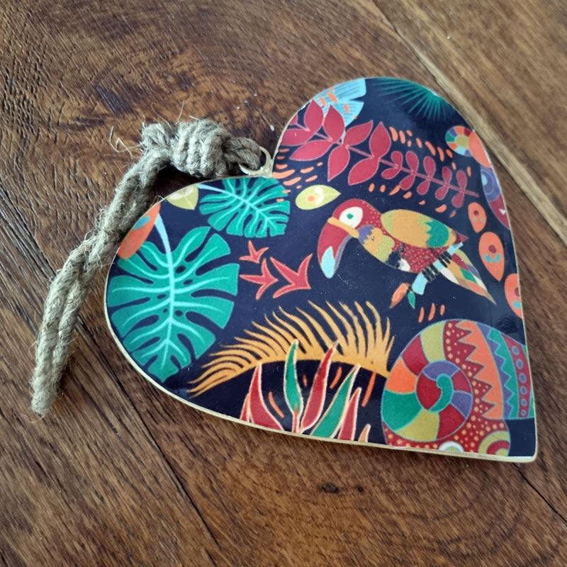 Tropical Bird Design Metal Heart Ornament - Extra Large