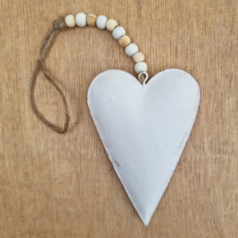 Hanging Metal Heart - White