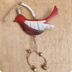Hanging Red Bird With Bells