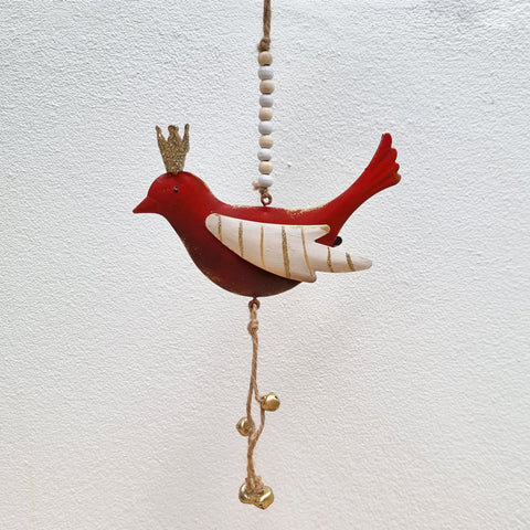 Hanging Red Bird With Bells
