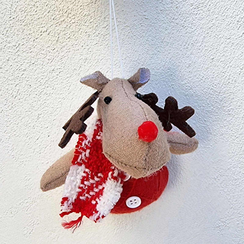 Hanging Reindeer With Knit Scarf Christmas Ornament