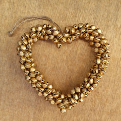 Metal Heart Bells Ornament - Gold Large