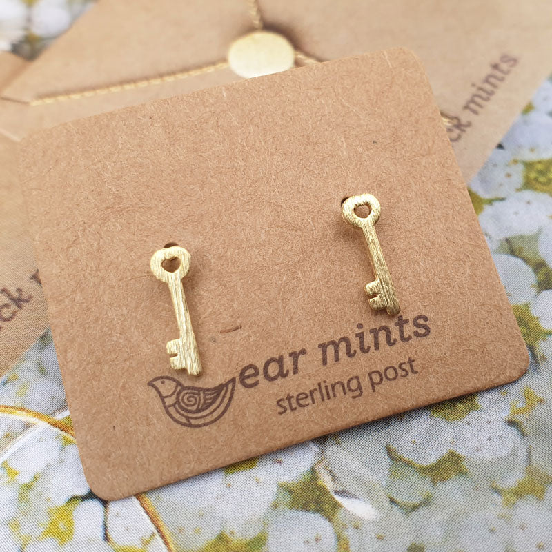 Heart Key Ear Mints Earrings - Gold