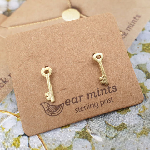 Heart Key Ear Mints Earrings - Gold