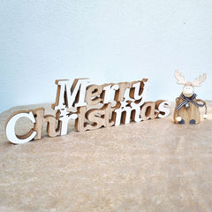 Merry Christmas Wooden Sign - White & Natural