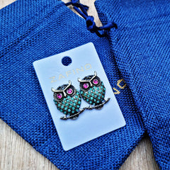 Jewelled Jade Green Owl Stud Earrings