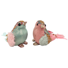 Patchwork Sitting Bird Christmas Ornament - Pink