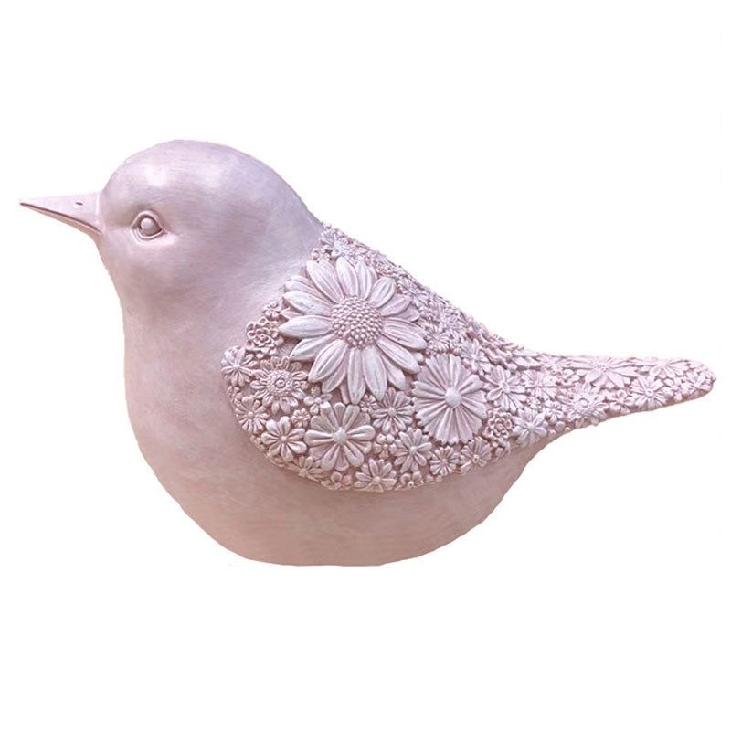 Bird Figurine Daisy Floral Design - Pink Large