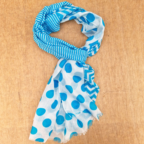 Bright Blue Spots and Stripes Scarf