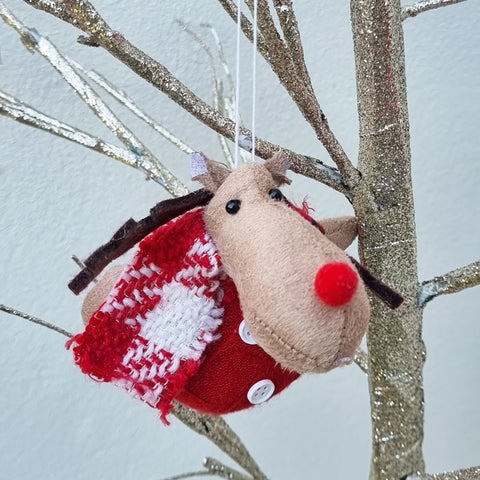 Hanging Reindeer With Knit Scarf Christmas Ornament