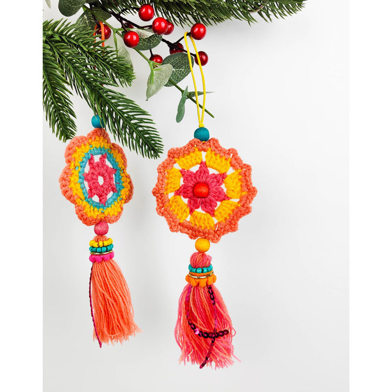 Retro 70s Crochet Hanging Christmas Ornament - Starburst