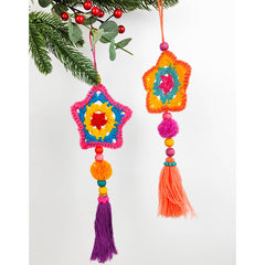 Retro 70s Crochet Hanging Christmas Ornament - Star Peach