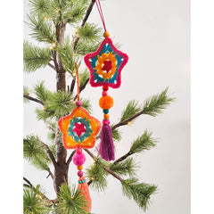 Retro 70s Crochet Hanging Christmas Ornament - Star Peach