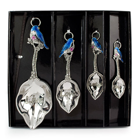 Set of 4 Metal Bluebird Measuring Spoons Gift Boxed