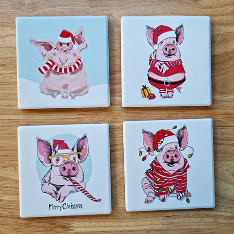 Christmas Piggies Set of 4 Coasters