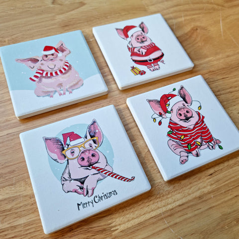Christmas Piggies Set of 4 Coasters