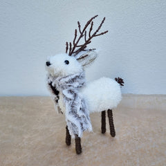 Standing Furry Deer With Scarf Christmas Ornament - Small
