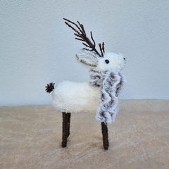 Standing Furry Deer With Scarf Christmas Ornament - Small