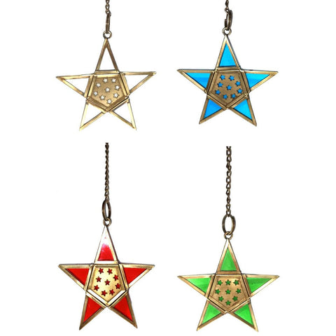 Hanging Star Ornament Glass & Brass - Clear