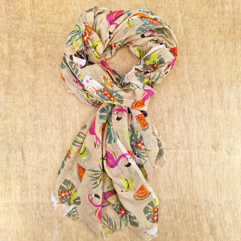 Tropical Bird Design Cotton Scarf