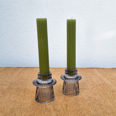 Ribbed Set of 4 Tapered Candles 15cm Olive
