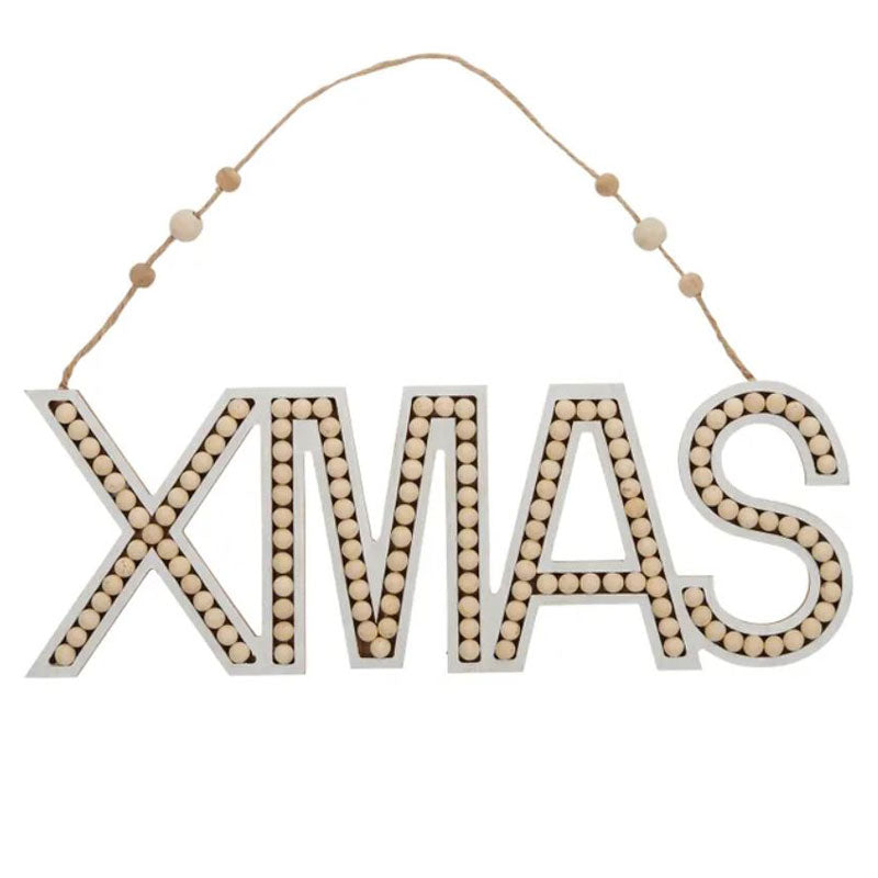 Xmas Word Hanging Sign - Natural/White