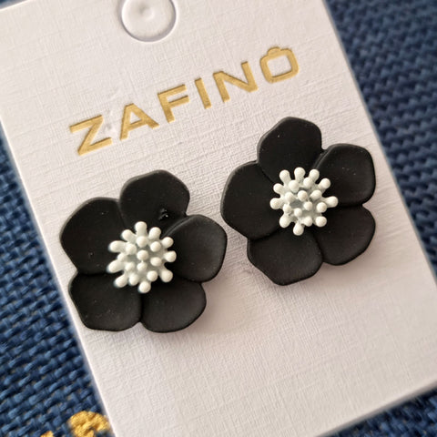 Mini Flower Stud Earrings By Zafino - Black